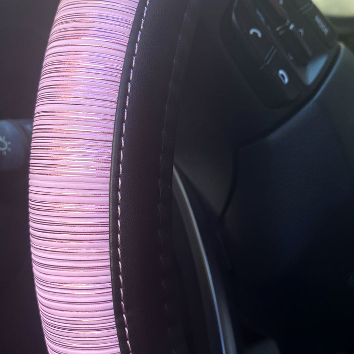 1 Pink Black Steering Wheel Cover Leather Auto Car SUV Wheel Protector Universal
