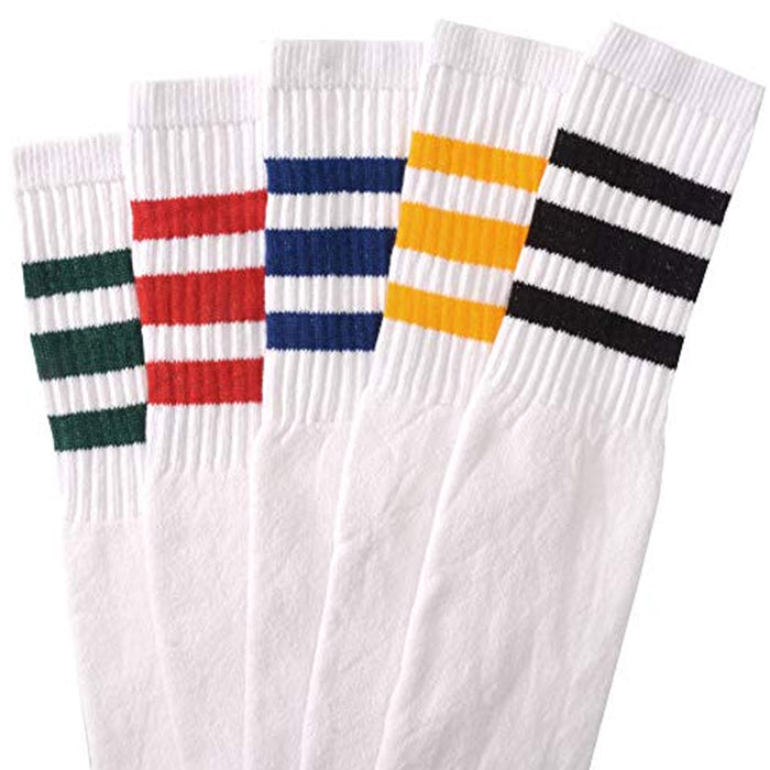 5 Pair Assorted Color Knee High Tube Socks Stripe Classic 24" Soccer Sport 10-15