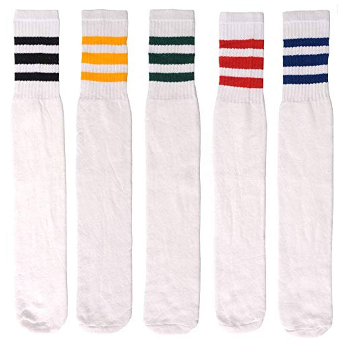 5 Pair Assorted Color Knee High Tube Socks Stripe Classic 24" Soccer Sport 10-15