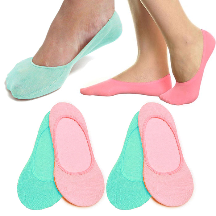 4 Pairs Women's No Show Socks Liner Low Cut Boat Ballet Footies No Slip Loafer