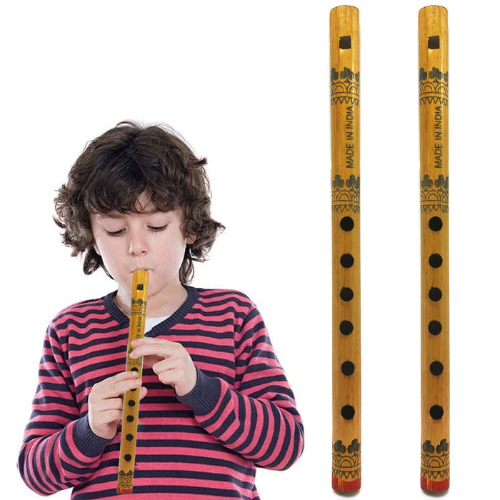 2 Pc Handmade Painted Bamboo Flute Wooden C 6 Holes Musical Instrument 12.8"L