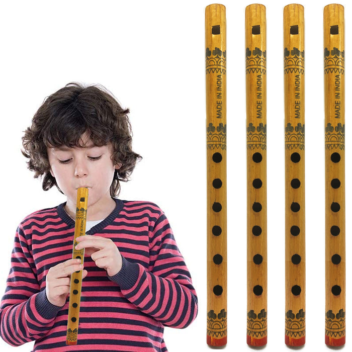 4 Bamboo Flute Wooden C Fipple Transverse 6 Holes Musical Instrument 12.8" Kids