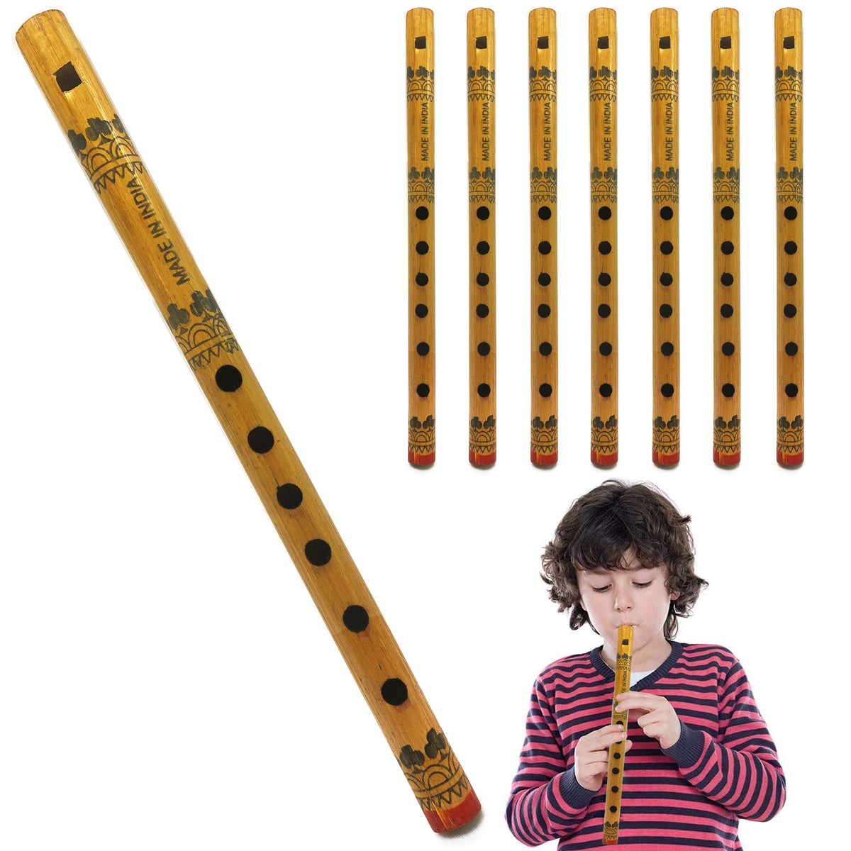 2 Pc Handmade Painted Bamboo Flute Wooden C 6 Holes Musical Instrument  12.8L