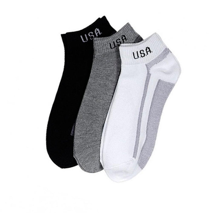 3 Pairs Sport Quarter Ankle Crew Socks Low Cut Cotton 10 13 Black Grey Charc USA