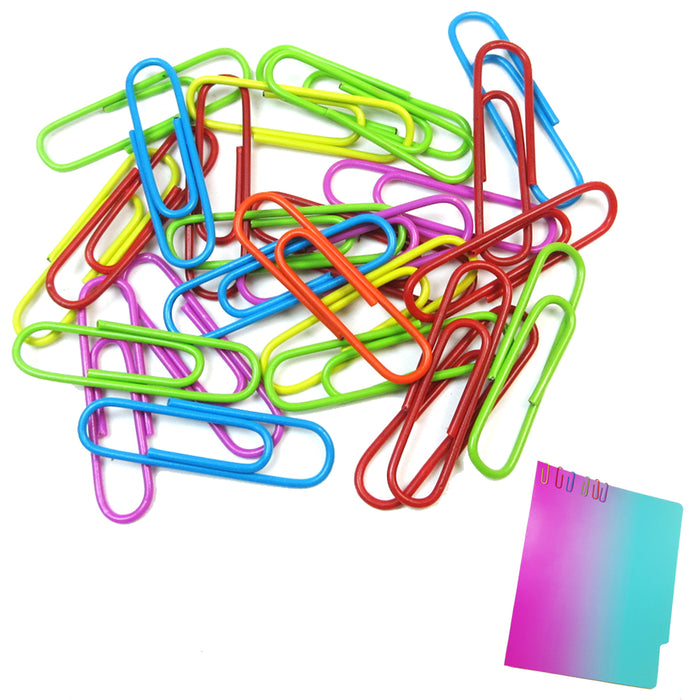 200 Paper Clips 33mm Vinyl Coated Assorted Colors Crafts Home School Office New