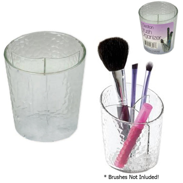 2 Cosmetic Brush Organizer Clear 3 Section Case Storage Makeup Holder Cup Vanity