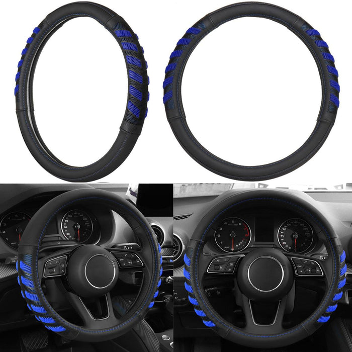 Car Steering Wheel Cover Grip Black Blue Auto Universal High Quality 14.5"-15.5"