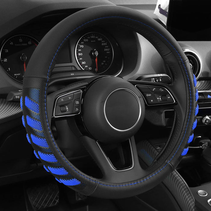 Car Steering Wheel Cover Grip Black Blue Auto Universal High Quality 14.5"-15.5"