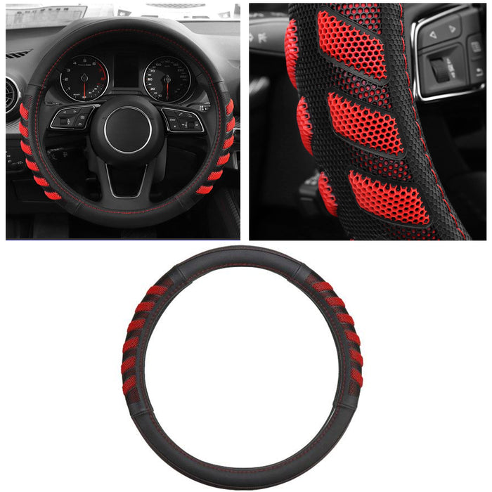 Universal Car Steering Wheel Cover Grip Black Red Auto High Quality 14.5"-15.5"