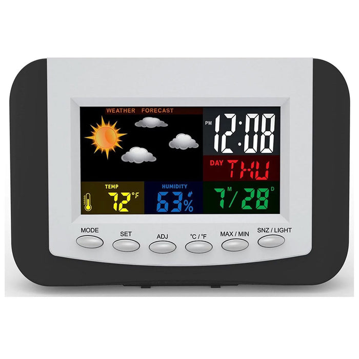 LCD Digital Alarm Clock Weather Forecast Time Large Color Display Backlight Work