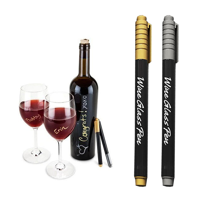 2 Wine Glass Markers Pen Gold Silver Erasable Washable Weddings Party Drink Name