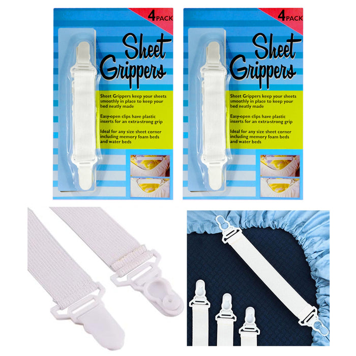 8 Pc Sheet Grippers Bed Mattress Cover Straps Fasteners Elastic Suspender Clips