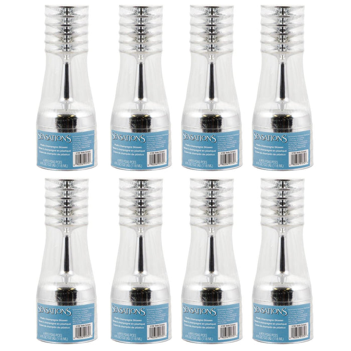 48 Pc Silver Metallic Champagne Coupe Glasses Plastic Cocktail Wedding Party 4oz