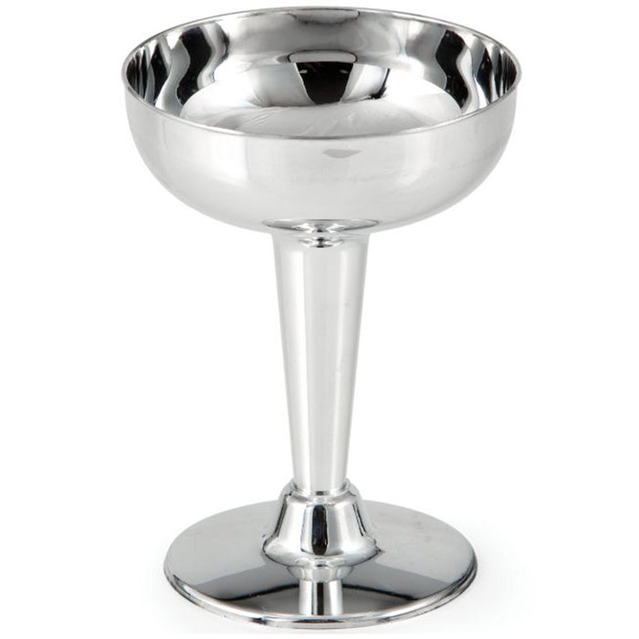 24 Pc Champagne Coupe Glasses Silver Metallic Plastic Wedding Cocktail Party 4oz