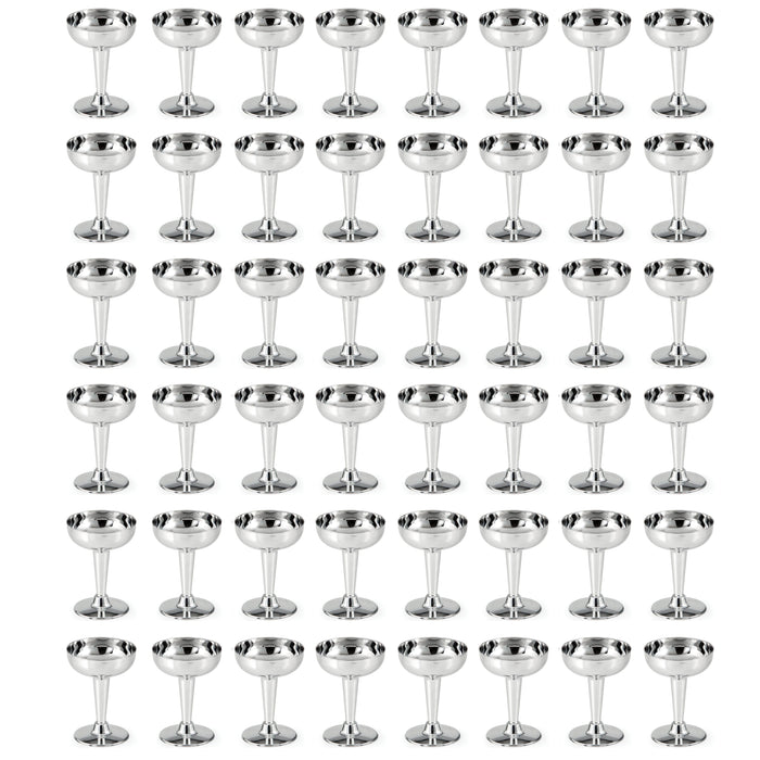 48 Pc Silver Metallic Champagne Coupe Glasses Plastic Cocktail Wedding Party 4oz