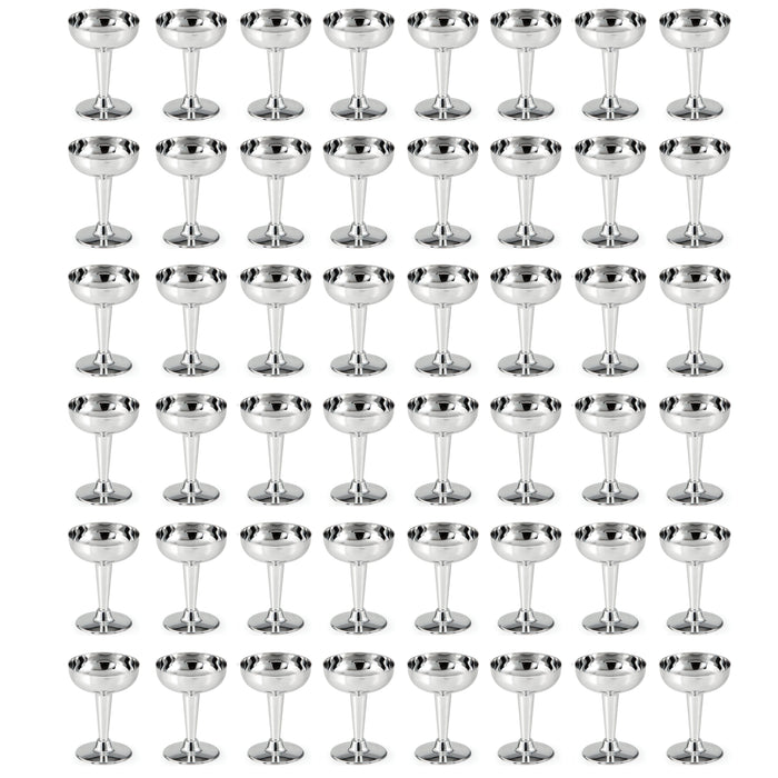 48 Pc Silver Metallic Champagne Coupe Glasses Plastic Cocktail Wedding Party 4oz
