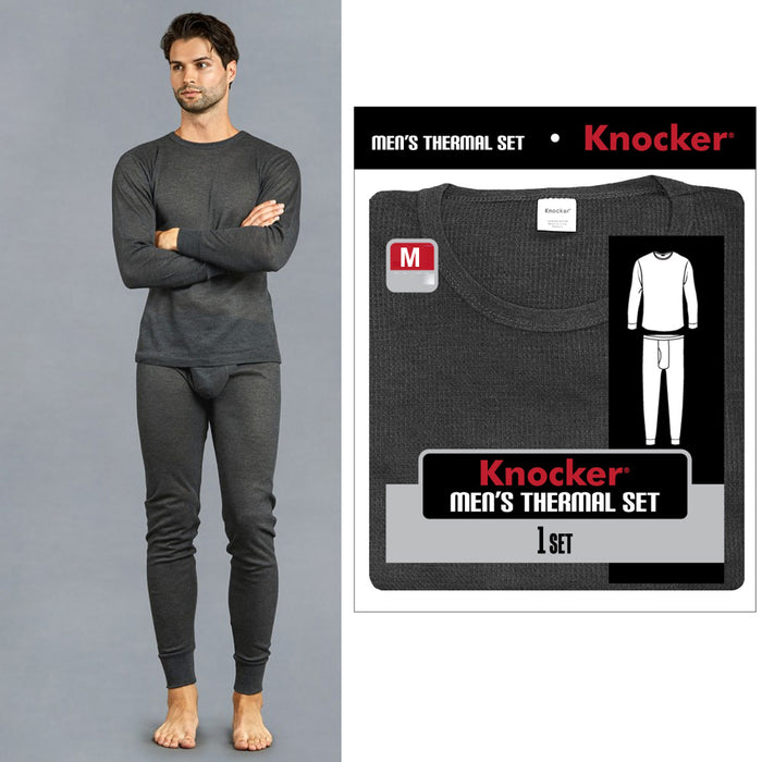 Mens Thermal Underwear Set Knocker Long Sleeve Top Pajamas Pants Sleep Grey M
