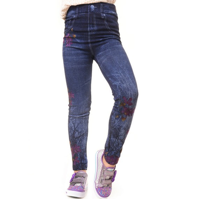 1 Girls Jeggings Design Print Casual Leggings Stretchy Jeans Pants Pencil Kids