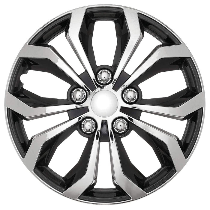 4 Pc Wheel Cover Set Car Rims Hub Caps Silver Black Cap Covers Rustproof ABS 16"