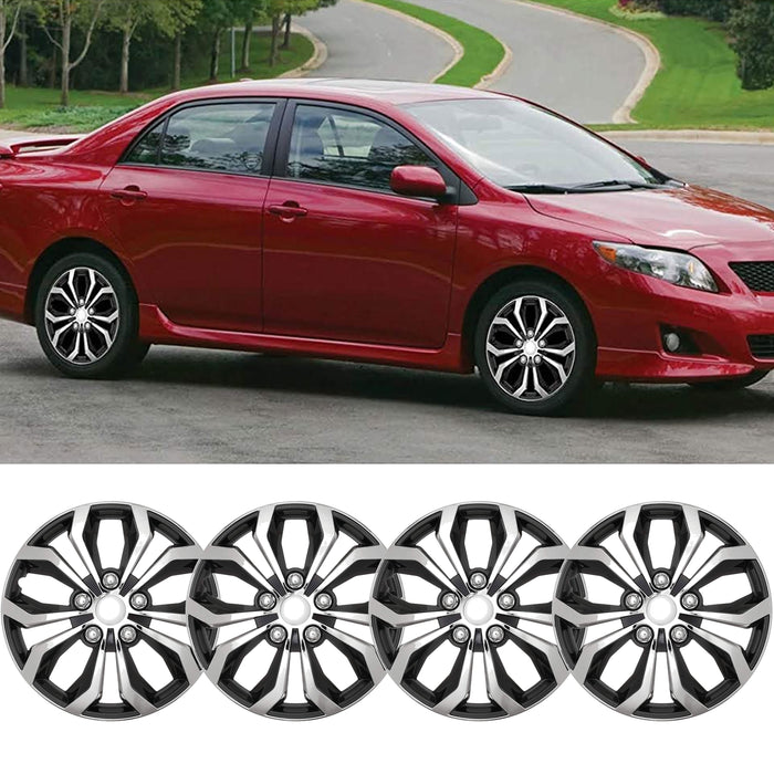 4 Pc Wheel Cover Set Car Rims Hub Caps Silver Black Cap Covers Rustproof ABS 16"