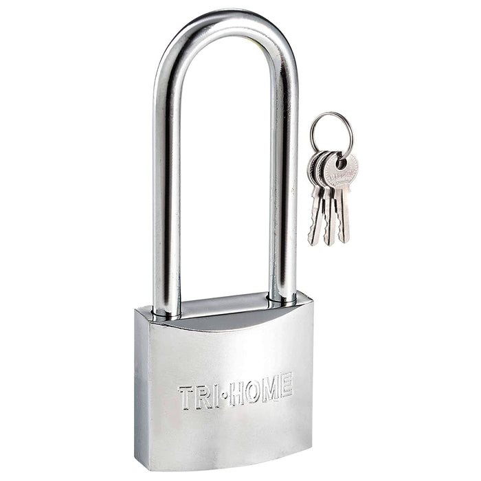1 Pack Padlock Security Long Shackle Chrome Plated 40mm 1.5" with 3 Keys