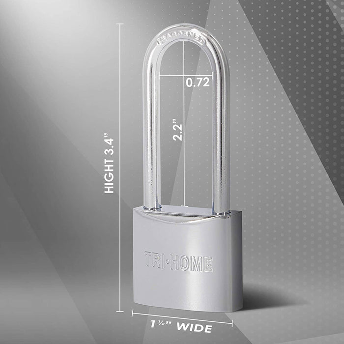 1 Pack Padlock Security Long Shackle Chrome Plated 40mm 1.5" with 3 Keys