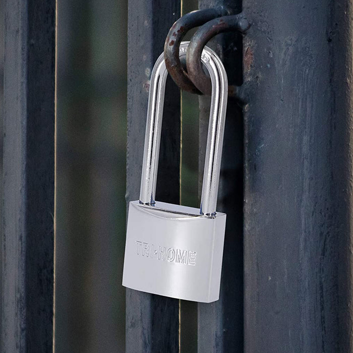 1 Pack Padlock Security Long Shackle Chrome Plated 40mm 1.5" with 3 Keys