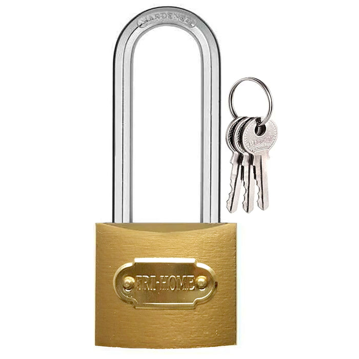 4 Pks Metal Padlocks Heavy Duty Long Shackle Gold Brass Locks 3 Keys 32mm 1.25"
