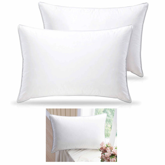 2 Pc Feather & Down Blend Bed Pillows 100% Cotton Cover Ultra Premium Queen Firm
