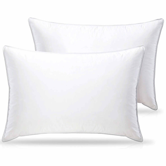 2 Pc Ultra Premium Feather & Down Blend Bed Pillows 100% Cotton Cover Queen Soft
