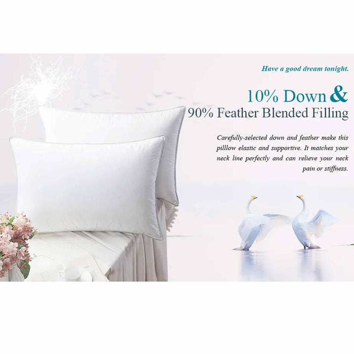 2 Pc Feather & Down Blend Bed Pillows 100% Cotton Cover Ultra Premium Queen Firm