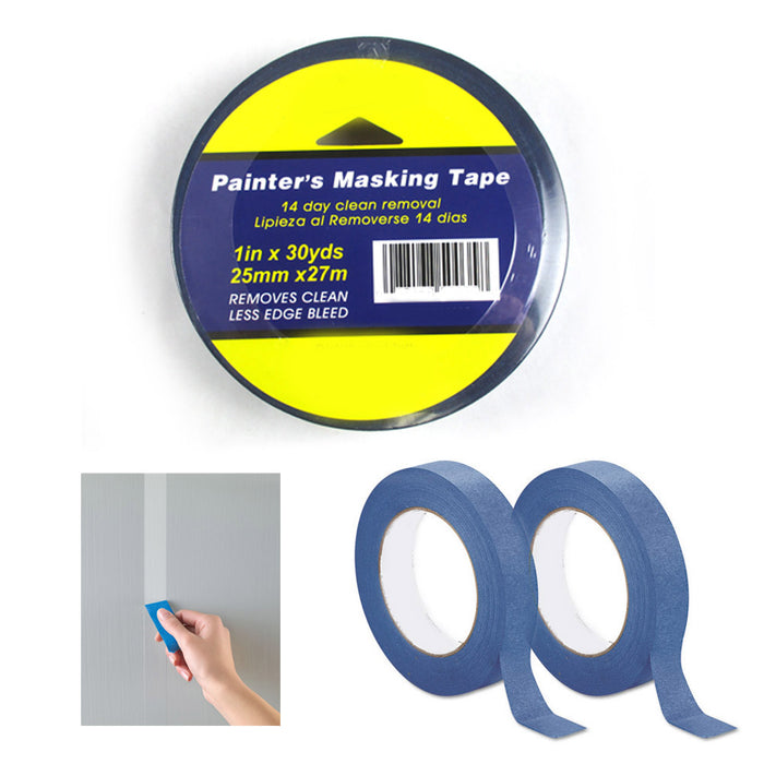 4 Rolls Painters Masking Tape Blue 1 Inch x 18 Yds Less Edge Bleed Multi-Surface