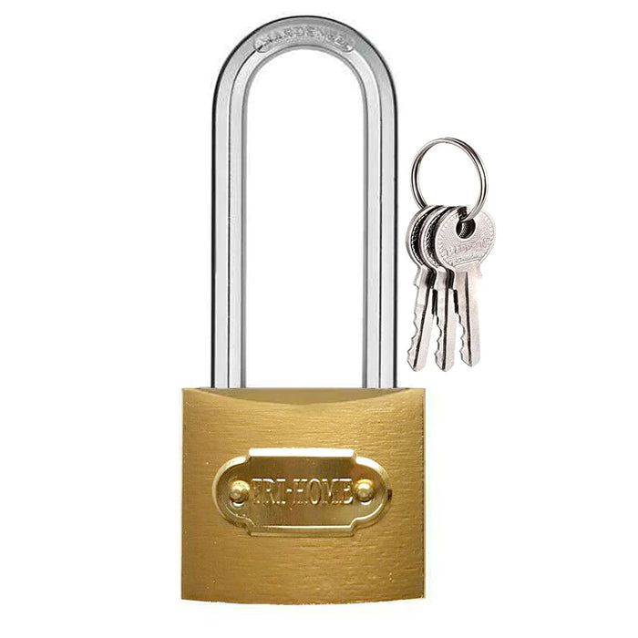 1 Pk Padlock Security Long Shackle Gold Metal Heavy Duty 1.5" Brass 3 Keys 40mm