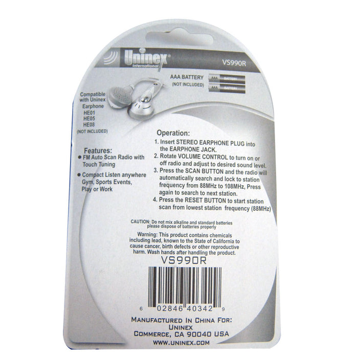 New Uninex FM Stereo Scan Radio Portable Pocket Sports Run Gym Bike Gadget Gift