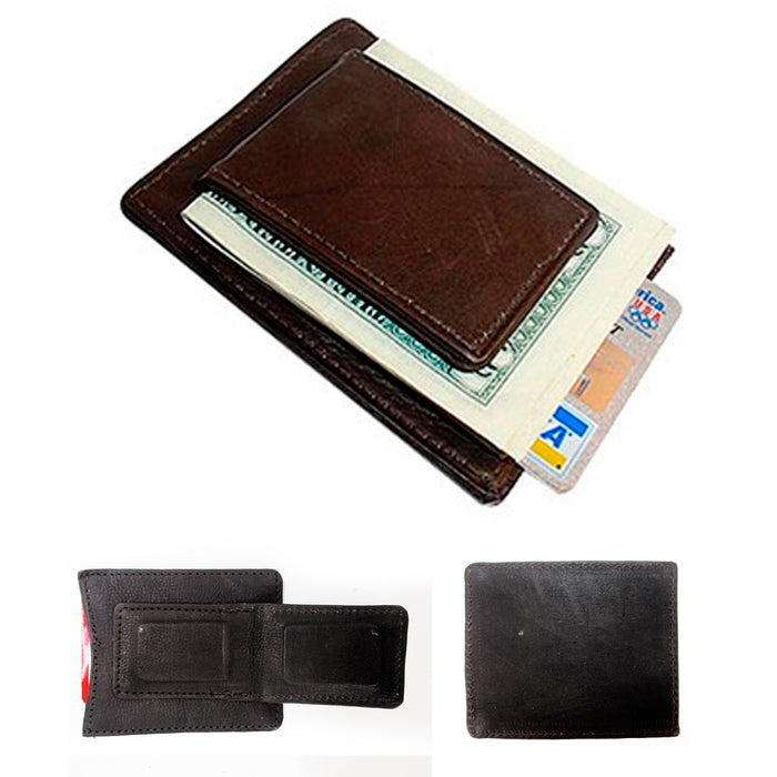 1 Mens Leather Money Clip Slim Front Pocket Magnetic ID Credit Card Wallet Brown