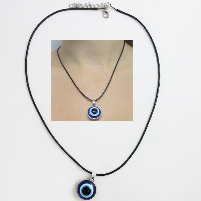 1 Turkey Evil Eye Charm Necklace Nazar Mati Blue Bead Adjustable Black Cord Gift