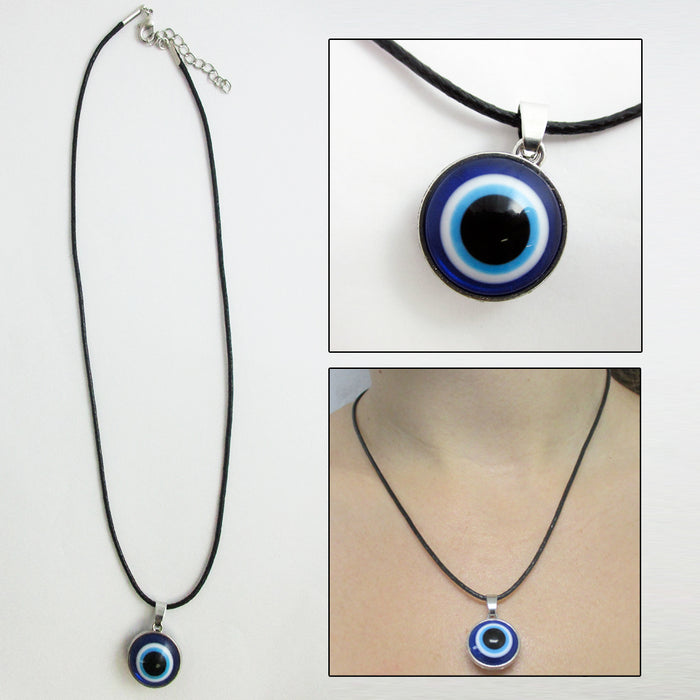 1 Turkey Evil Eye Charm Necklace Nazar Mati Blue Bead Adjustable Black Cord Gift