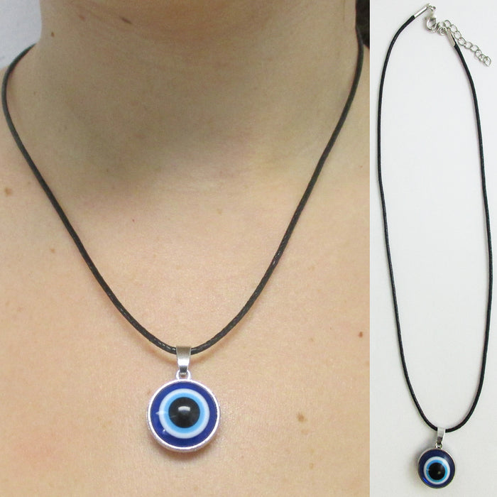 1 Turkey Evil Eye Charm Necklace Nazar Mati Blue Bead Adjustable Black Cord Gift