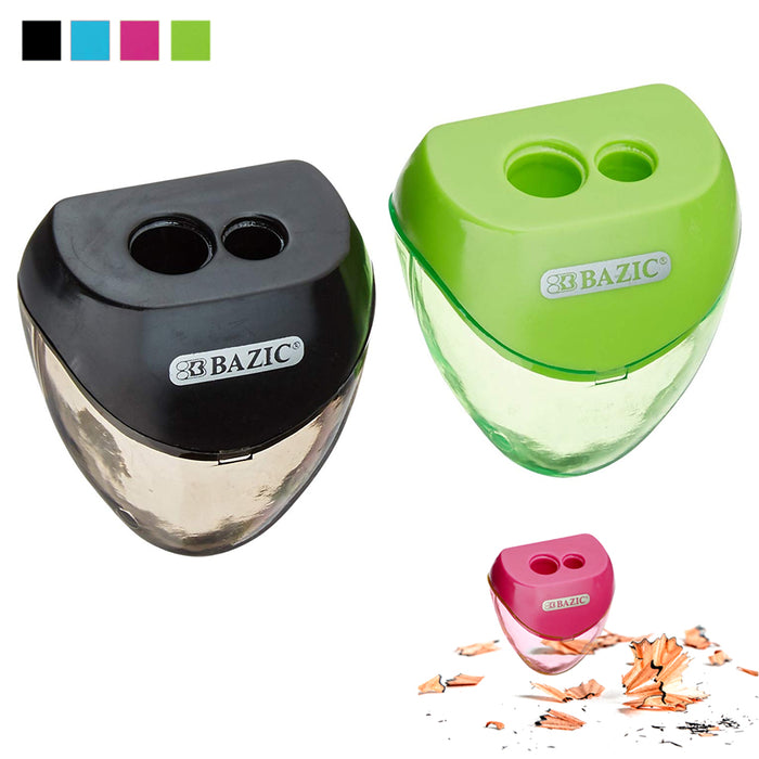 2pc Dual Manual Pencil Sharpener Assorted Colors 2- Hole Office Supplies School