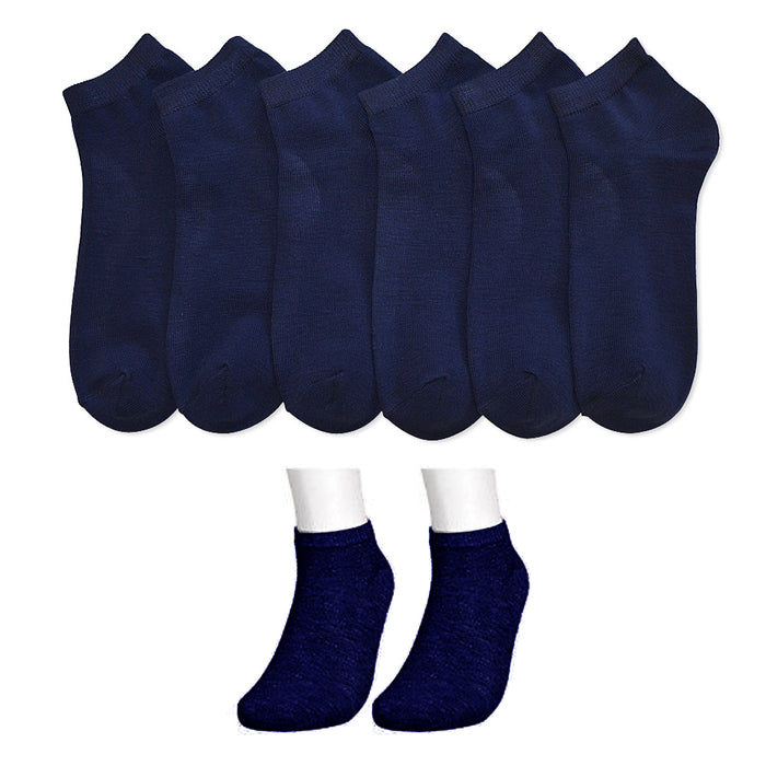 6 Pairs Womens Ankle Socks Low Cut Fit Crew Size 9-11 Sports Navy Footies