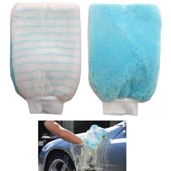 2 Pc Jumbo Car Wash Microfiber Mitt Washing Cleaning Glove Dual Sided Heavy Duty