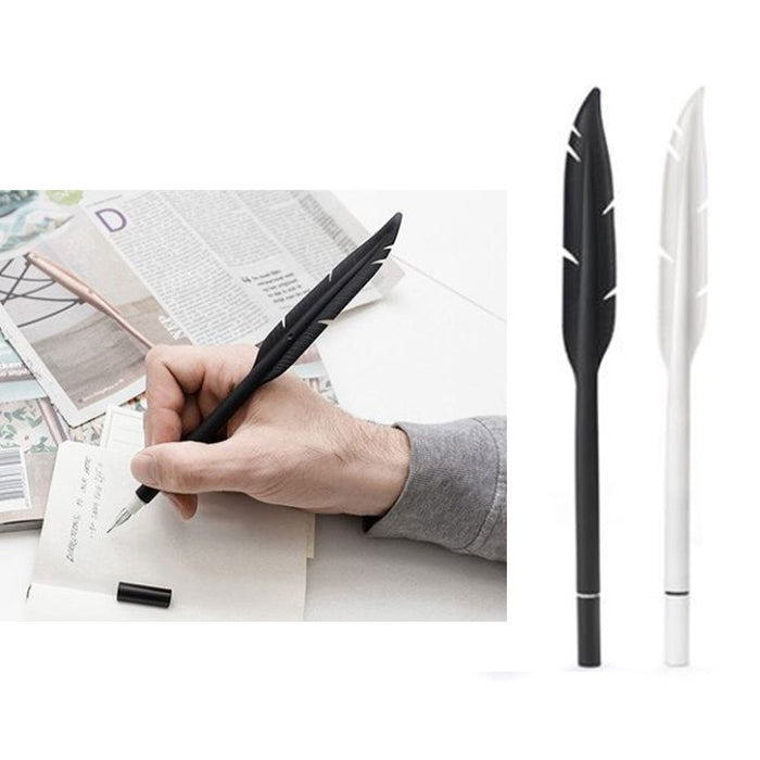 2 Kikkerland Feather Gel Pen Ink Silicone Rubber White Black School Office Gift