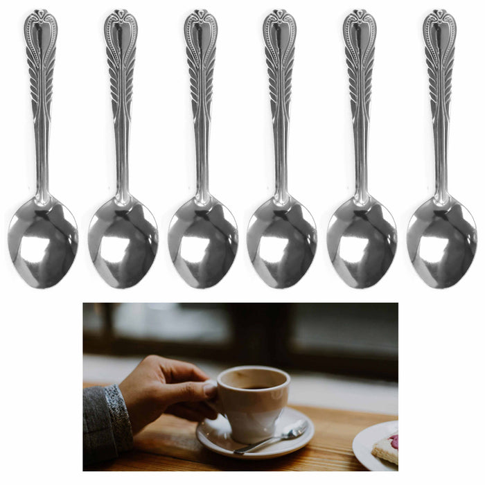 6 Pc Teaspoon Set Stainless Steel Coffee Tea Spoons Flatware Silverware 5.25"L