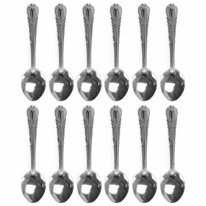 12 Pc Stainless Steel Teaspoon Set Tea Spoons Coffee Silverware Flatware 5.25"L