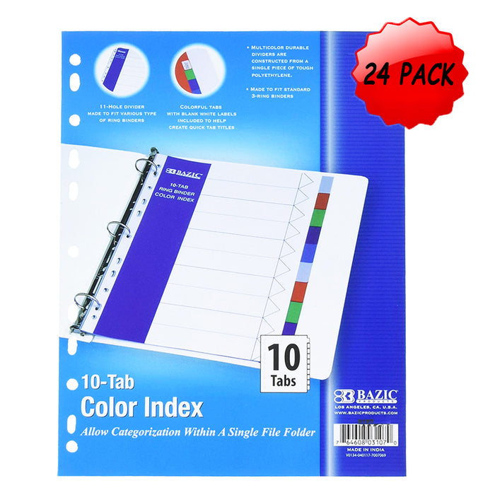 24 Packs Index Tabs Dividers 3 Ring Binder 10 Inserts Organizer 8.5"X11" Letter