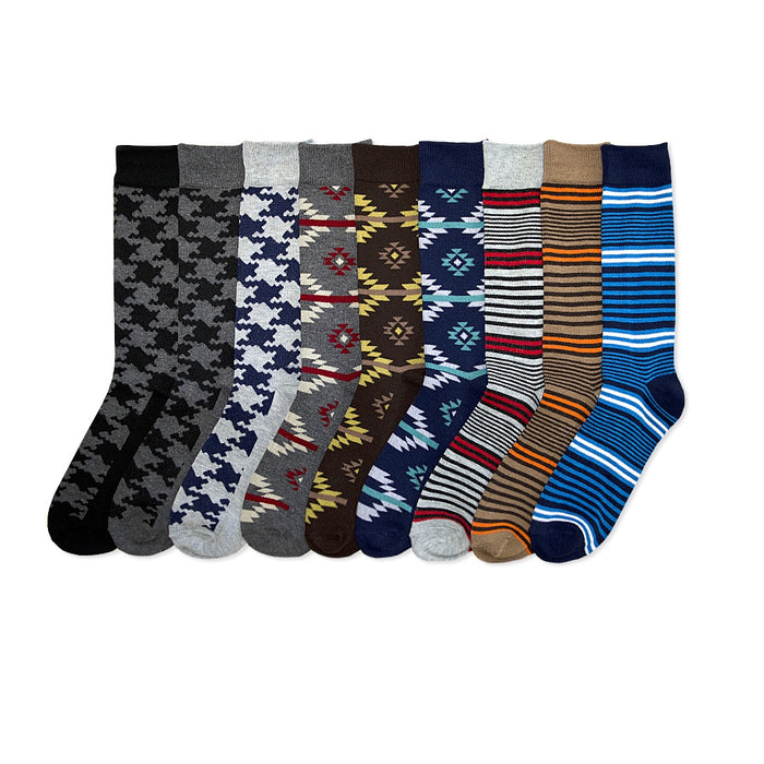 8 Pairs New Mens Dress Socks Crew Cotton Fashion Design Multi Color Casual 10-13