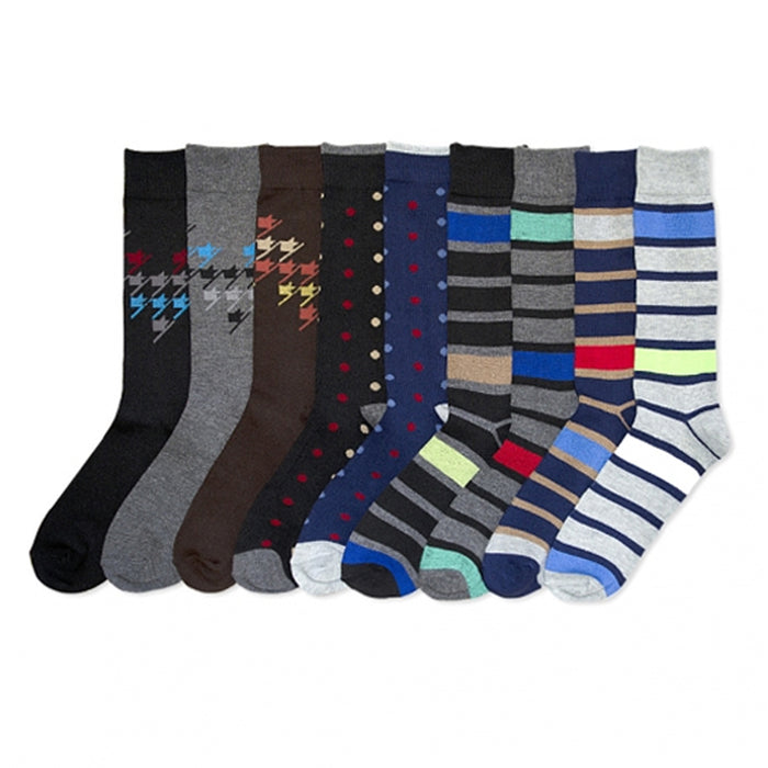 8 Pairs New Mens Dress Socks Crew Cotton Fashion Design Multi Color Casual 10-13