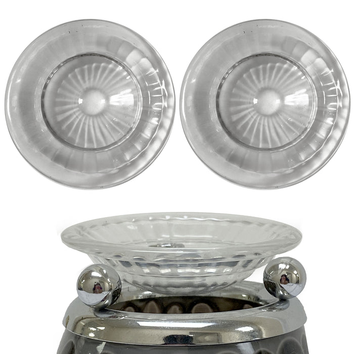 2 X Replacement Glass Dish Ribbed Plate Electric Oil Warmer Lamp Aromatherapy 3"