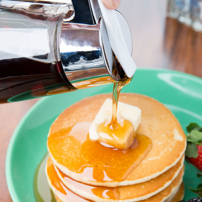 1 Maple Syrup Honey Dispenser 12 oz Medium Clear Glass Jar Press Lid Tabletop