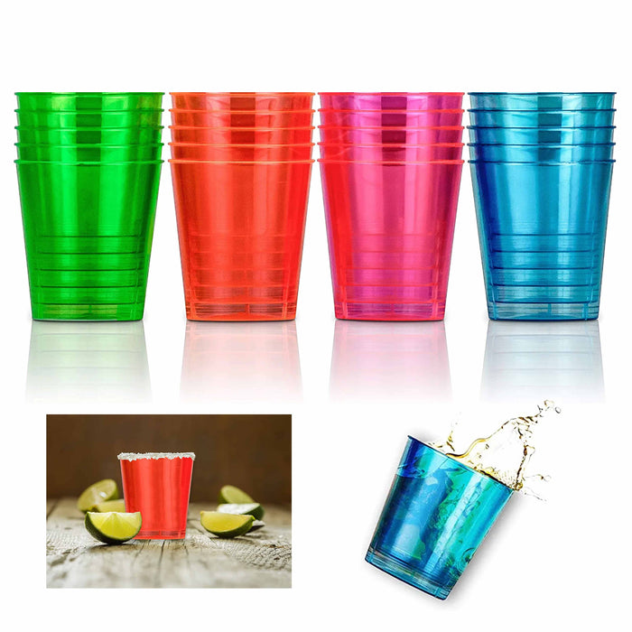 80 Neon Multicolor Shot Glasses Hard Plastic Glow Party Mini Cups 0.68 Oz 20ml
